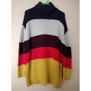 Chelsea 28 Womens M Turtleneck‎ Oversized Striped Pullover Knit Sweater